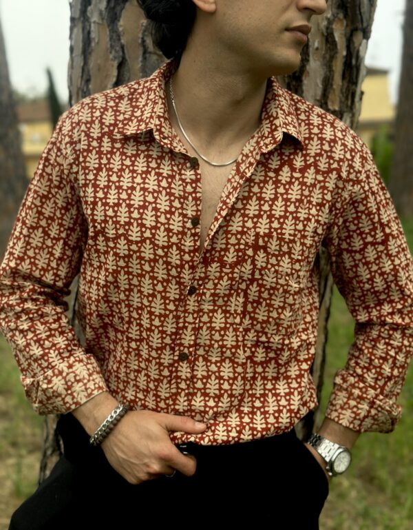 Rust Leaf Handblock Shirt for Men – Timeless Artisan Style